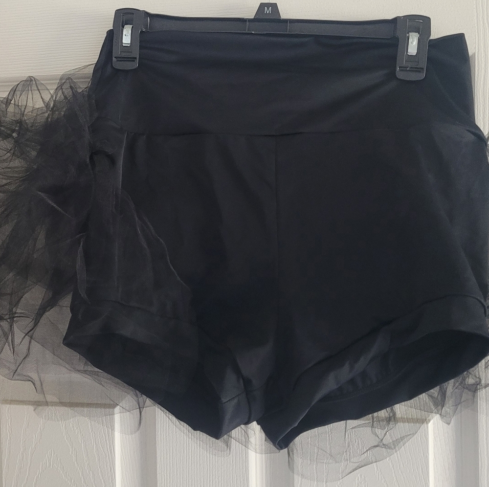 Black Tulle Overlay Shorts